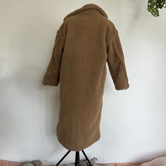 COMMENSE Teddy Bear Coat Size Small Brown Sherpa Faux Fur Long Trench Jacket NWT - Picture 4 of 7